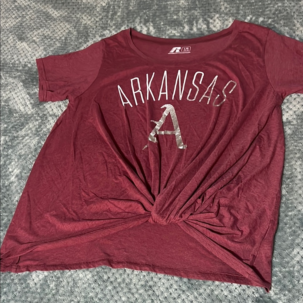 Russell Athletic Arkansas Red Tie Front Short Sleeve T-Shirt